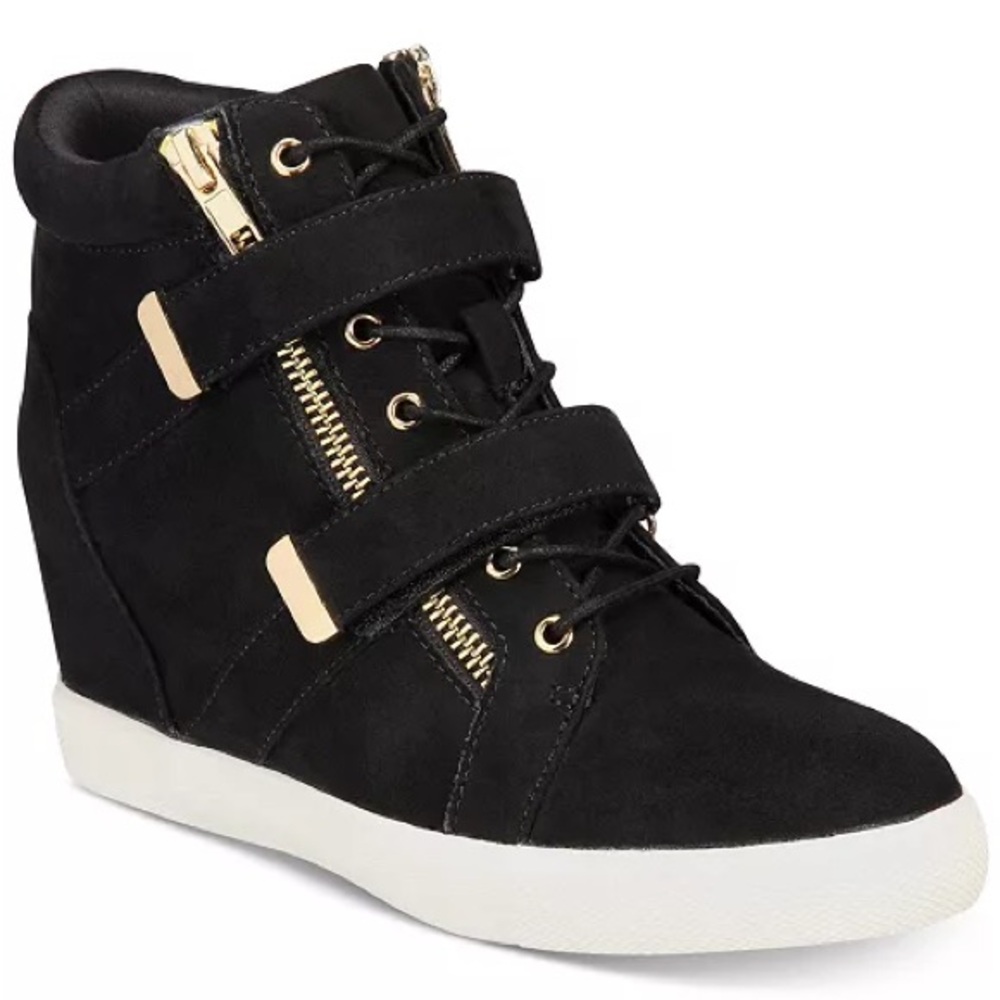 Black High-Top Sneakers with Gold Accents